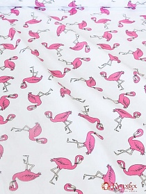 Поплин "Малиновые фламинго на белом", СОРТ2, ш.1.5м, хлопок-100%, 115гр/м.кв