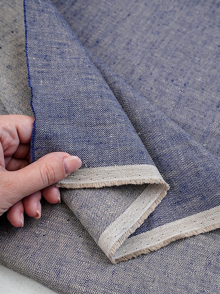 Льняная саржа с умягчением цв.Джинс, ш.1.5м, лен-100%, 220гр/м.кв