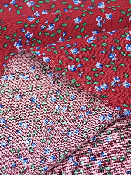 Хлопколен "Мелкие голубые цветочки с веточками на т.красном", ш.1.45м, лен-20%, хл-80%,130гр/м.кв