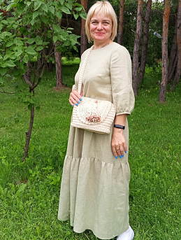 Платье с укороченным рукавом из костюмного льна