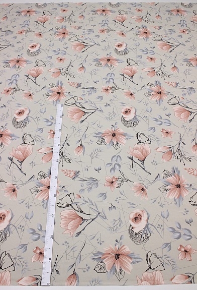 Полулен "Веточки магнолии" цв.св.телесно-серый, ш.2.2м, лен-30%, хлопок-70%, 140гр/м.кв