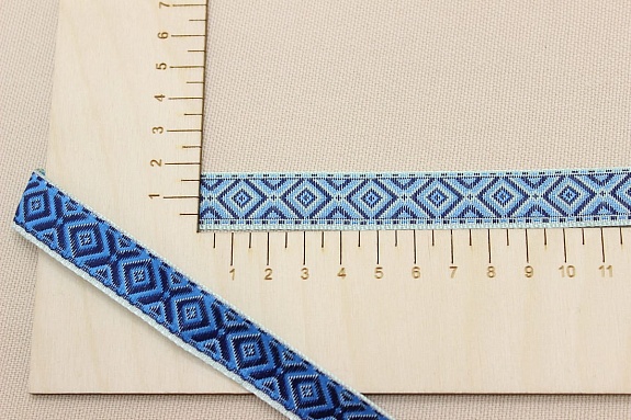 Жак.лента 17мм Чернильно-бирюзовые ромбы на нежной мяте