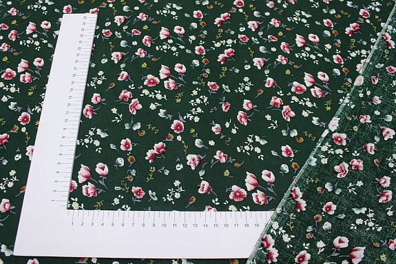 Штапель "Цветочная ночь" цв.темный кедр, ш.1.42м, вискоза-100%, 90гр/м.кв