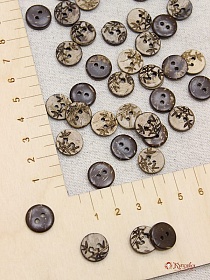 Пуговица кокос, Листочки-веточки, 12мм, 2 отверстия