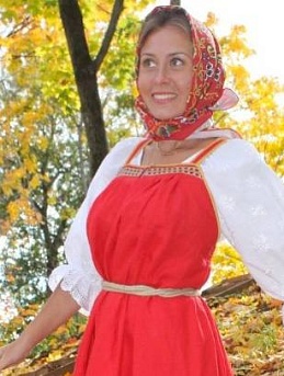 Сарафан с русском народном стиле льняной "Огонь цветок" блуза из Шитья