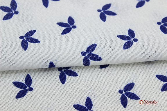 Полулен "Гжель по кайме" цв.белый, СОРТ2, ш.1.5м, лен-30%, хлопок-70%, 140гр/м.кв