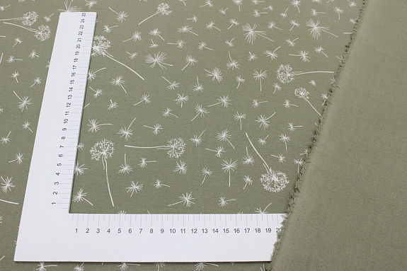 Теплый хлопок "Одуванчиковый ветер на св.оливково-сером", СОРТ2,  ш.1.45м, хлопок-100%, 150гр/м.кв