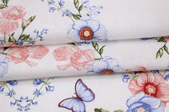 Бязь "Нюра" (Гол.платок 0.80м*0.75м) цв.голубой/коралловый, ш.1.5м,хл-100%, 120гр/м.кв, раппорт 80см