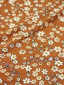 Штапель "Белые цветочки на пшене" цв.коричнево-терракотовый, ш.1.41м, вискоза-100%, 90гр/м.кв