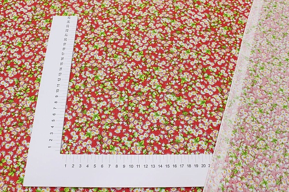 Бязь "Ромашка луговая", цв.красный, ш.1.5м, хлопок-100%, 140гр/м.кв