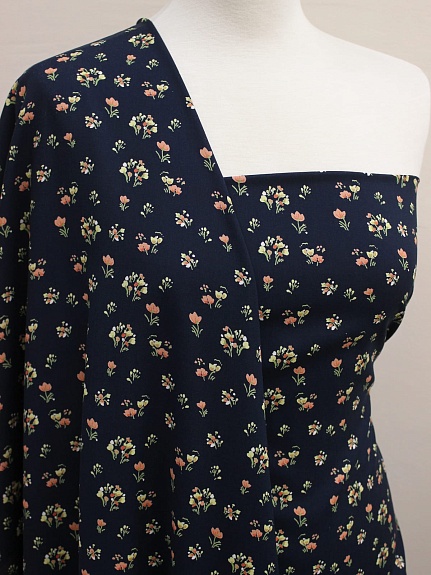 Штапель Премиум "Аленький цветочек" цв.чернильный, ш.1.43м, вискоза-100%, 120гр/м.кв