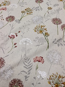 Полулен "Черемша - горчичные цветы" (на суровом), ш.1.5м, лен-30%, хлопок-70%, 140гр/м.кв