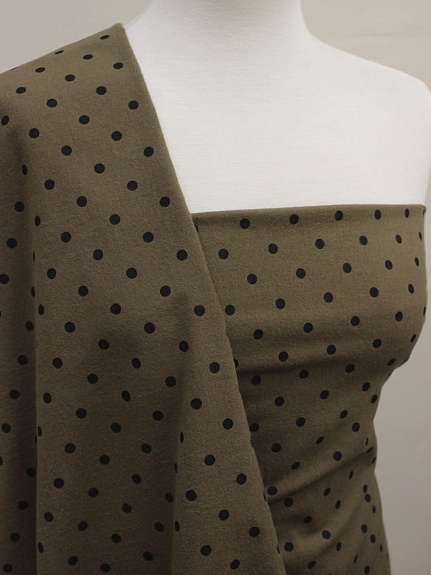 Теплый хлопок "Черный горох (6мм) на коричневом хаки", ш.1.49м, хлопок-100%, 160гр/м.кв