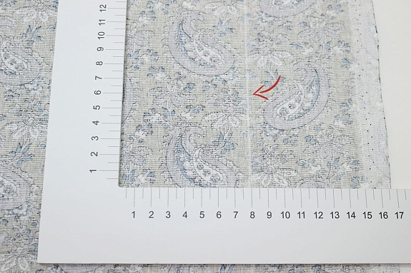 Мерный лоскут Бязь "Серо-голубые восточные огурчики на серо-бежевом", ш.1.5м, хлопок-100%, 120гр/м.кв