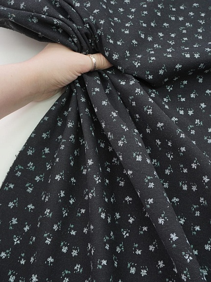 Теплый хлопок "Цветочки - мотылечки" цв.черный, СОРТ2, ш.1.50м, хлопок-100%, 160гр/м.кв