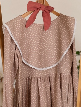 Платье из теплого хлопка "Маленькие трилистники" цв.розовое какао