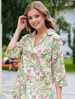 Рубашка из сатина "Великолепие роз на винтажно-зеленом"