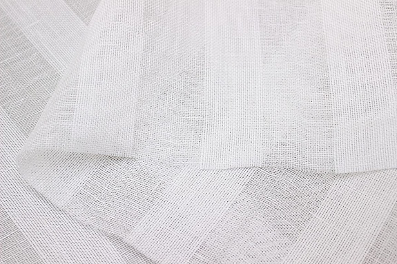 Лен декоративный "Сетка с широкой полоской" цв.белый, ш.2.60м, лен-100%, 95гр/м.кв