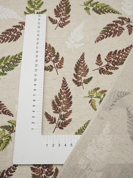 Полулен "Листья папоротника" (на суровом), ш.1.5м, лен-30%, хлопок-70%, 140гр/м.кв