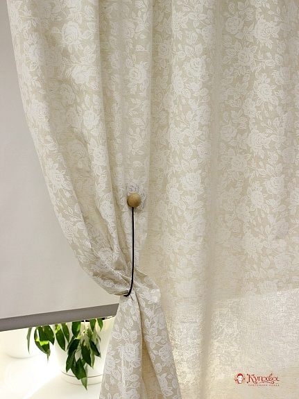 Полулен "Белые розы на суровом", ВИД2, ш.1.5м, лен-30%, хлопок-70%, 140гр/м.кв