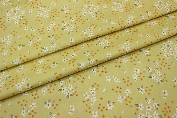 Сатин "Аромат жасмина" цв.св.винтажно-горчичный, ш.2.35м, хлопок-100%, 110гр/м.кв