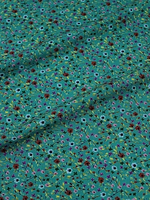 Штапель Премиум "Цветочная мириада" цв.темно-изумрудный, ш.1.46м, вискоза-100%, 120гр/м.кв