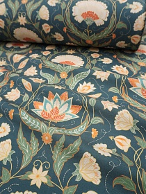 Перкаль Премиум Цифр.печать "Цветы прованс т.лазурно-серый фон", ш.1.5м, хлопок-100%, 120гр/м.кв