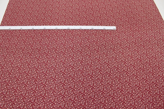 Теплый хлопок "Веточки-цветочки на бордово-красном", ш.1.45м, хлопок-100%, 150гр/м.кв