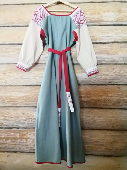 Платье в народном стиле из Крапивы и рогожки "Каравай"