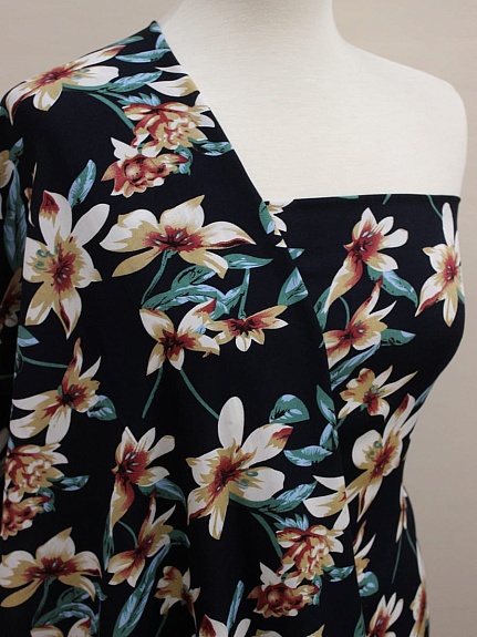 Штапель "Сладкое благоухание" цв.чернильно-черный, ш.1.47м, вискоза-100%, 90гр/м.кв