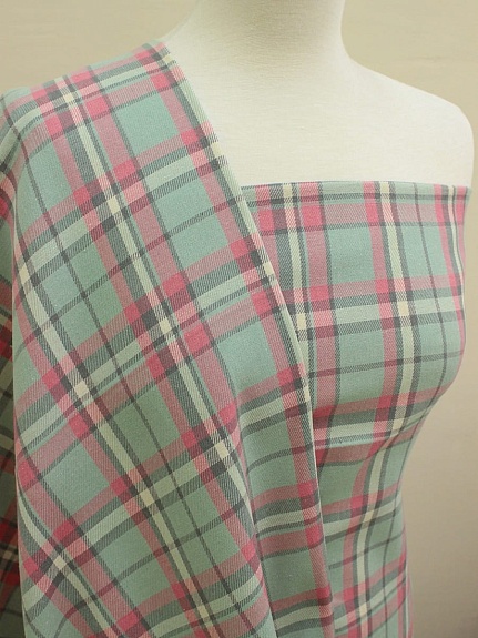 Фуле "Клетка" цв.морозная мята/розовый, ш.1.45м, хлопок-100%, 130гр/м.кв