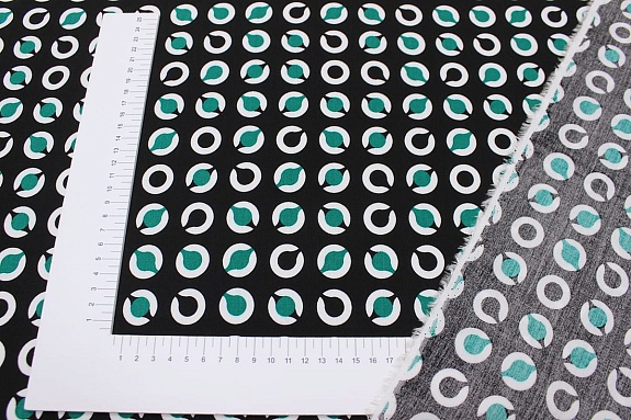 Штапель "Витро" цв.черный/нефритовый, ш.1.41м, вискоза-100%, 90гр/м.кв