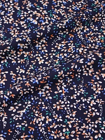 Штапель "Цветущие сады на чернильно-синем", ш1.43м, вискоза-100%, 100гр/м.кв