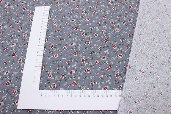 Плательный хлопок с микроворсом "Розочки на серо-синей дымке", ш.1.45м, хлопок-100%, 135гр/м.кв