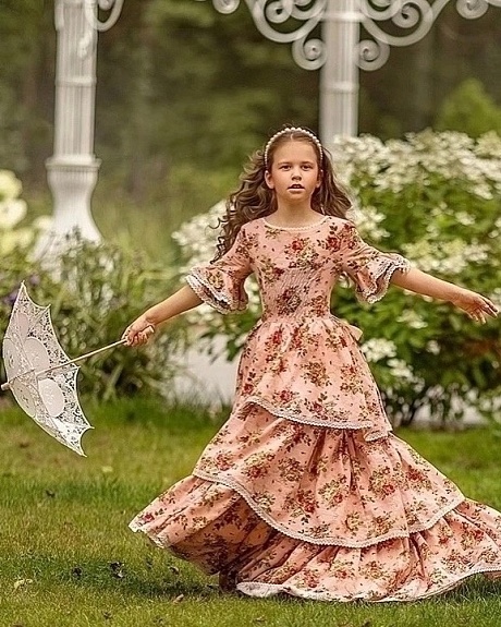 Шикарное детское платье с воланами из хлопкольна "Чайная роза"