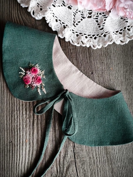 Льняной воротник в цвете темный малахит