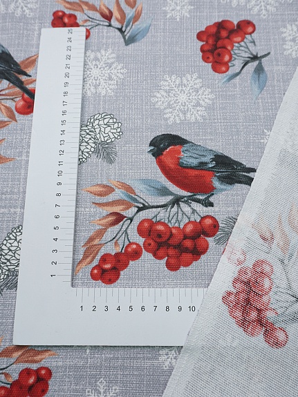 Рогожка "Снегири и рябина", ш.1.5м, хлопок-100%, 165гр/м.кв
