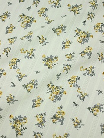 Фактурный хлопок с мережкой-полосой "Луговой букетик-горчичные цветочки", ш.1.45м, хл-100%