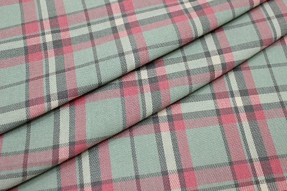 Фуле "Клетка" цв.морозная мята/розовый, ш.1.45м, хлопок-100%, 130гр/м.кв