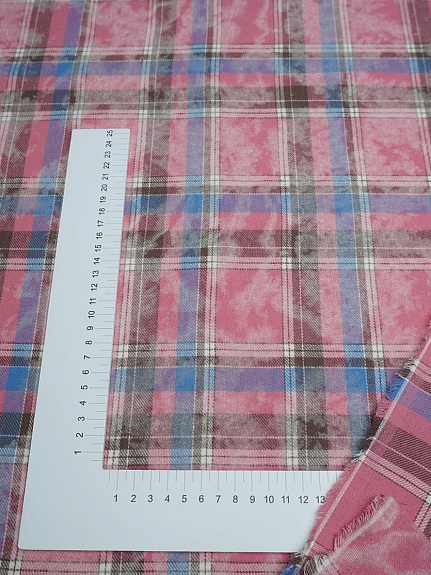 Фуле с вареным эффектом "Клетка" цв.темная роза/голубой, ш.1.4м, хлопок-100%, 160гр/м.кв