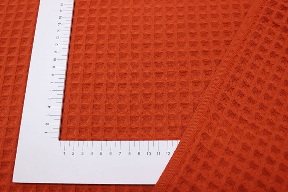 Вафельное премиум-полотно "Бохо" цв.оранжевый терракот, ш.1.72м, хлопок-100%, 240гр/м.кв