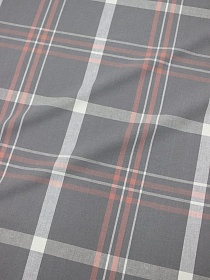 Вареный (стираный) хлопок "Клетка (цв.белый/лососевый) на сером", ш.2.5м, хл-100%, 115гр/м.кв