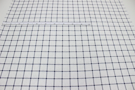 Мерный лоскут Рогожка "Темная серо-синяя клетка (6.5*6.5см) на белом", ш.1.5м, хлопок-100%, 160гр/м.кв