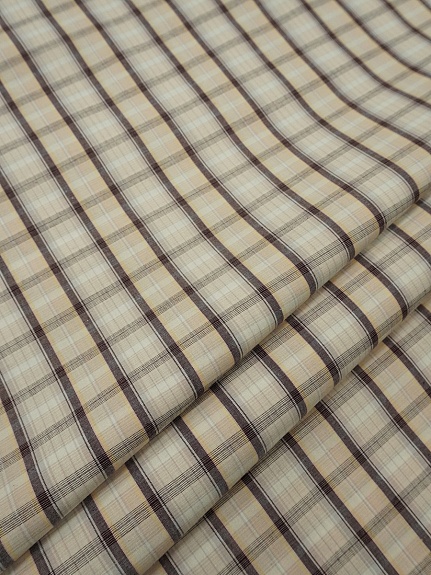 Ткань блузочно-сорочечная "Бежево-коричневая клетка", ш.1.5м, хлопок-100%, 100гр/м.кв