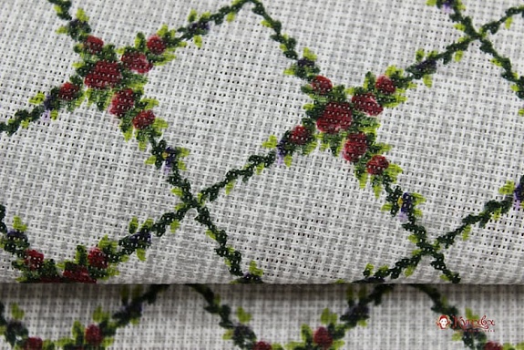 Рогожка "Фарфоровая розочка по кайме на сером меланже", ш.1,5м, хл-100%, 160гр/м.кв