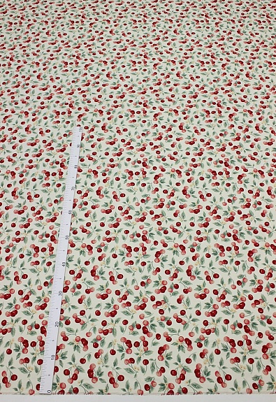 Сатин "Сочная вишня" цв.ванильно-кремовый, ш.2.35м, хлопок-100%, 110гр/м.кв