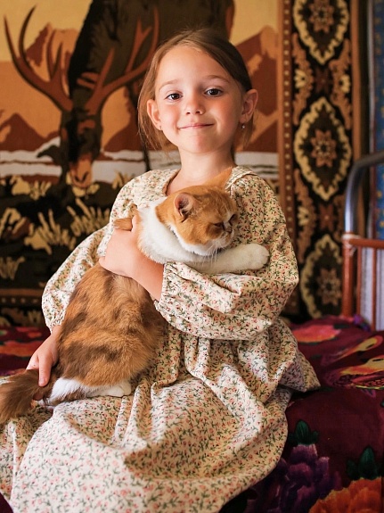 Детское платье из теплого хлопка "Коралловые лютики"