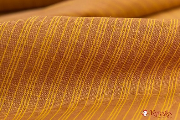 Полулен пестротканый "Желтая тройная полоска на оранжевом меланже", 1,5 м, лен-50%, хлопок-50%