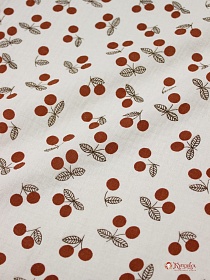 Муслин двухслойный с эф.жатости "Ягодки на веточке" цв.шампань, ш.1.42м, хлопок-100%, 115гр/м.кв