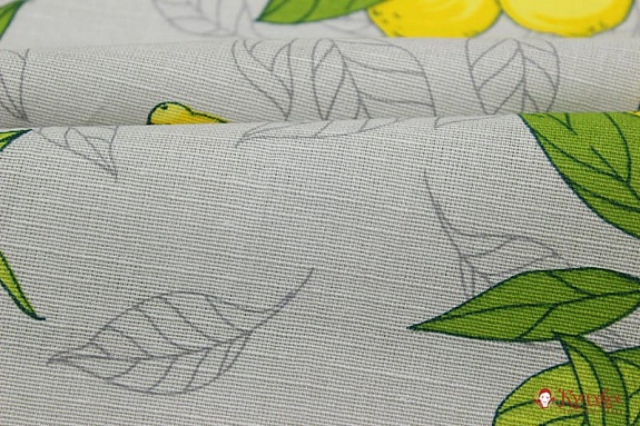 Полулен "Лимонный сад на светло-серой дымке", ш.1.5м, лен-30%, хлопок-70%, 140гр/м.кв